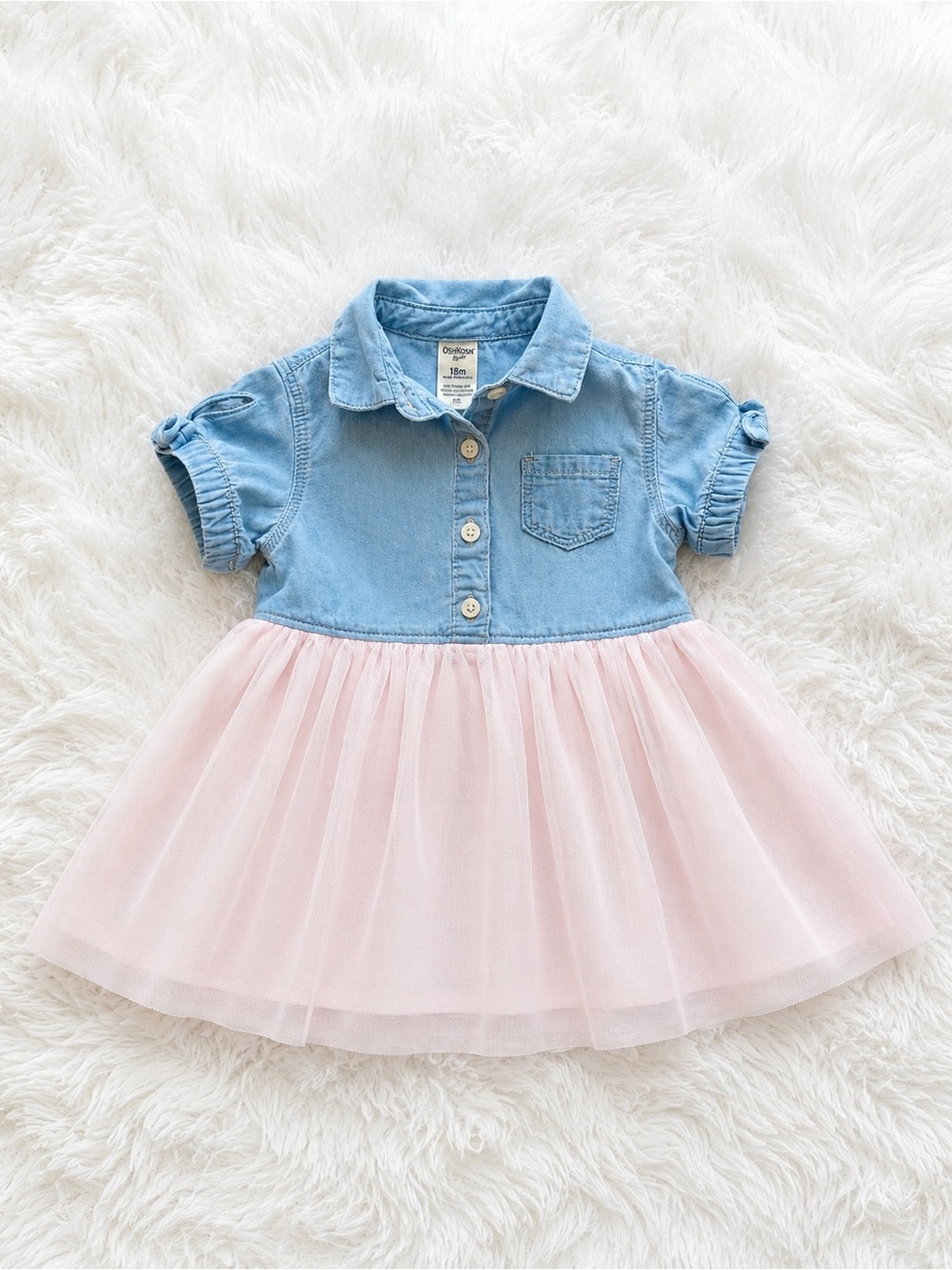 Denim Top Pink Tulle Baby Dress
